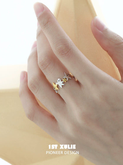 Stylish star shaped silver ring featuring playful design elements perfect for casual wear