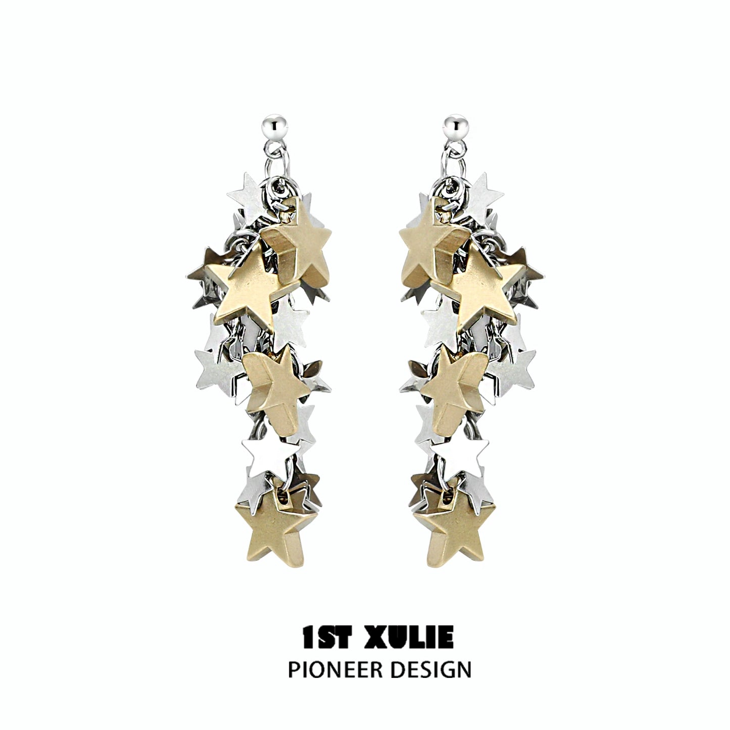 Stylish star tassel earrings featuring silver and gold star charms for a trendy look