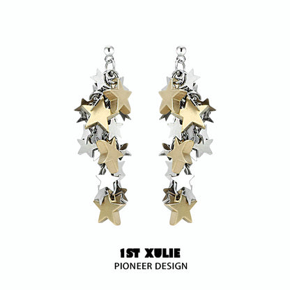 Stylish star tassel earrings featuring silver and gold star charms for a trendy look