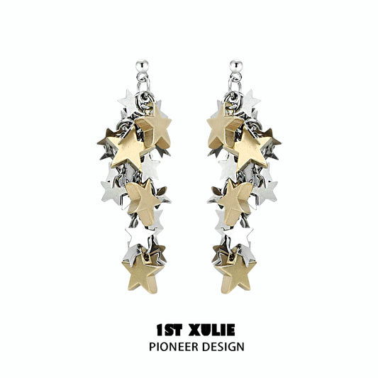 Stylish star tassel earrings featuring silver and gold star charms for a trendy look