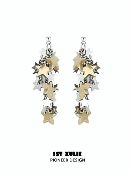 Unique silver and gold star tassel earrings with layered star designs for trendy style