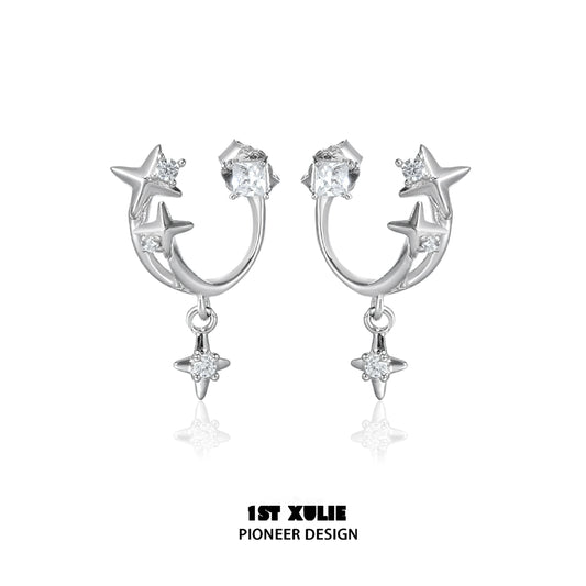 Stylish star zircon earrings with a unique design featuring sparkling stars and a polished finish