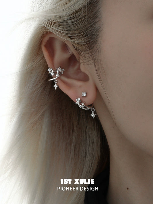 Stylish 1STXULIE star zircon earrings featuring a unique celestial design with sparkling details