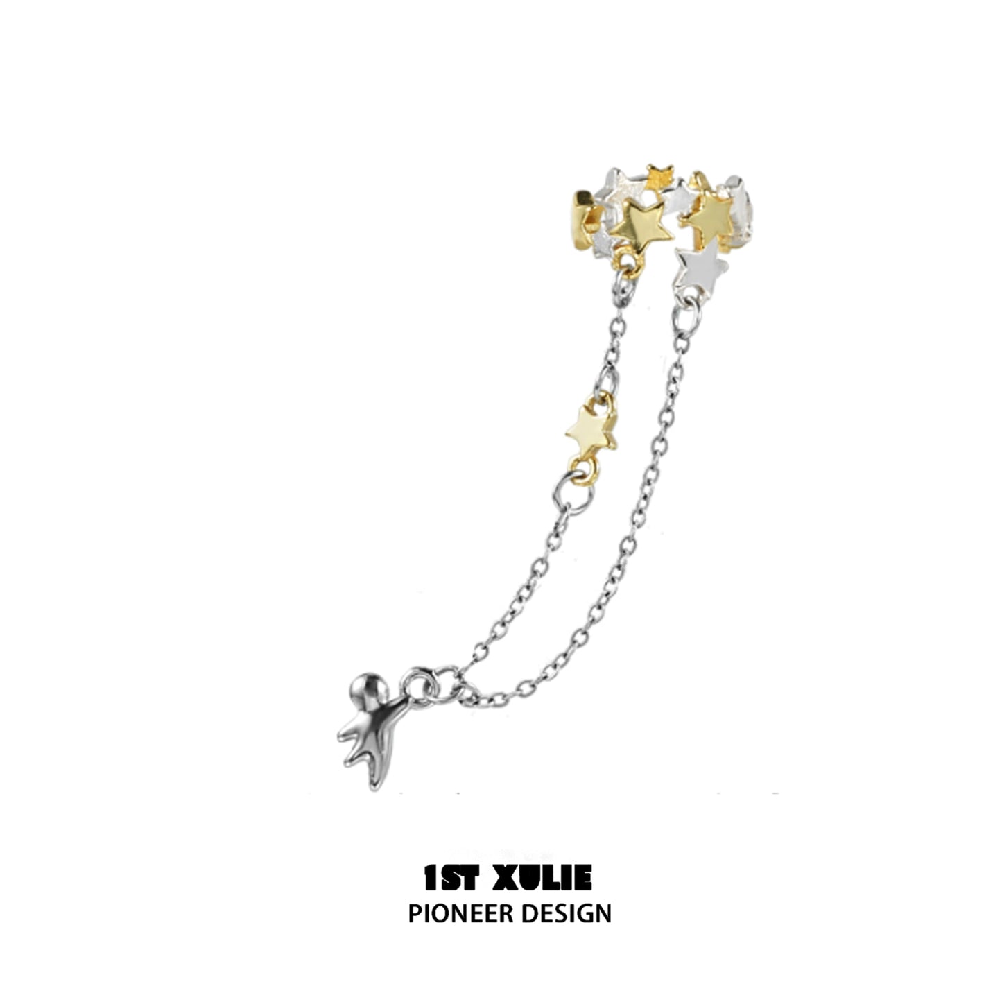 1ST XULIE Starlight Ear Cuff with Gold and Silver Star Design and Linked Charm