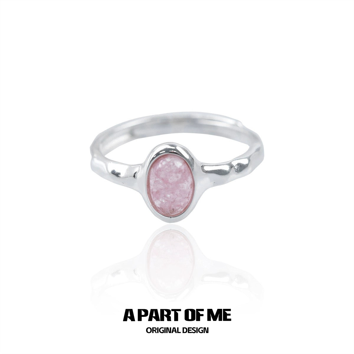 A part of me strawberry stone silver ring with an oval pink stone set in a sleek silver band