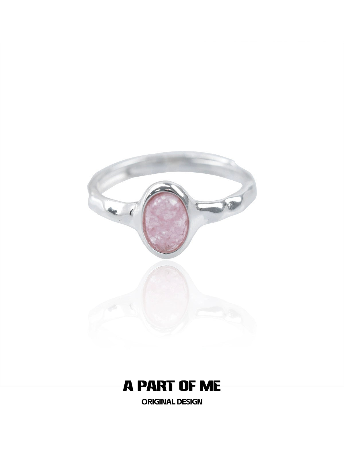 A PART OF ME strawberry stone silver ring with a polished finish and oval stone design