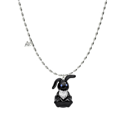 SUN HUNTER jewelry cute rabbit necklace for women featuring a black rabbit charm with a heart