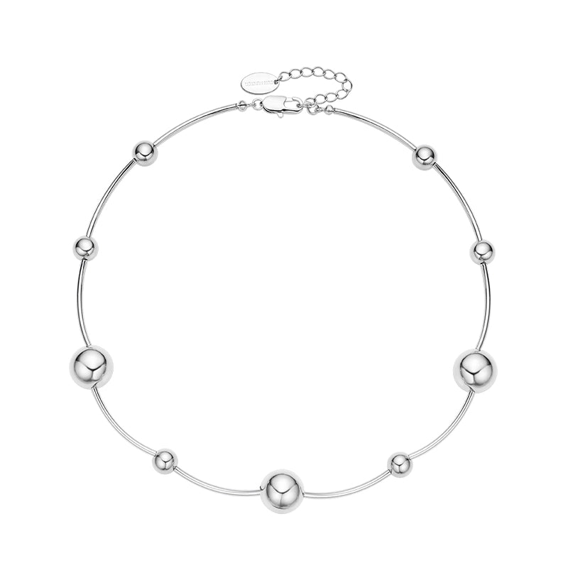 SUN HUNTER jewelry planet silver necklace for women with polished beads and adjustable clasp