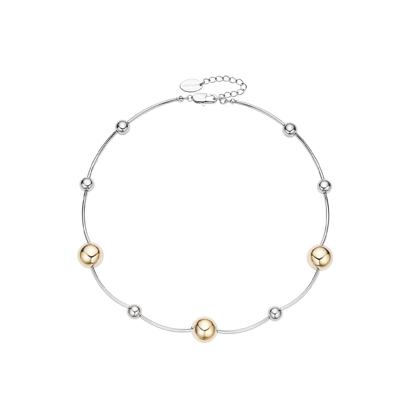 Sun Hunter jewelry planet silver necklace for women with a mix of silver and gold beads