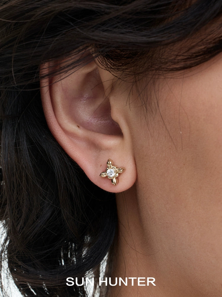 SUN HUNTER Maillard Iris stud earrings set in gold with sparkling gemstone for elegant style