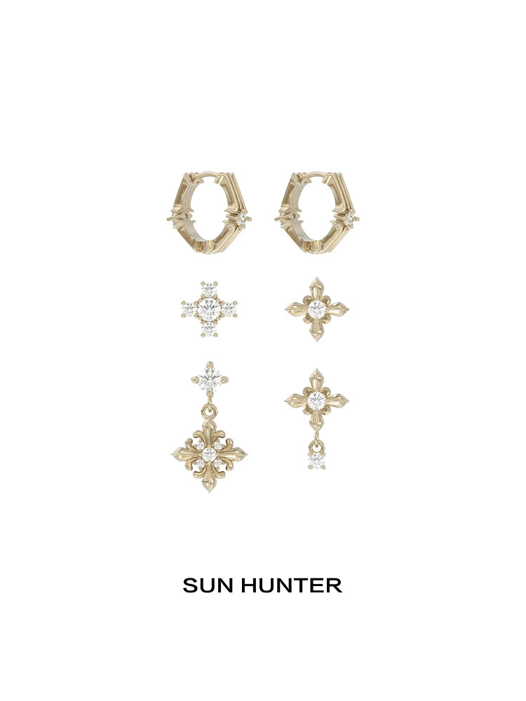 SUN HUNTER Maillard Iris stud earrings set featuring elegant gold and sparkling stones