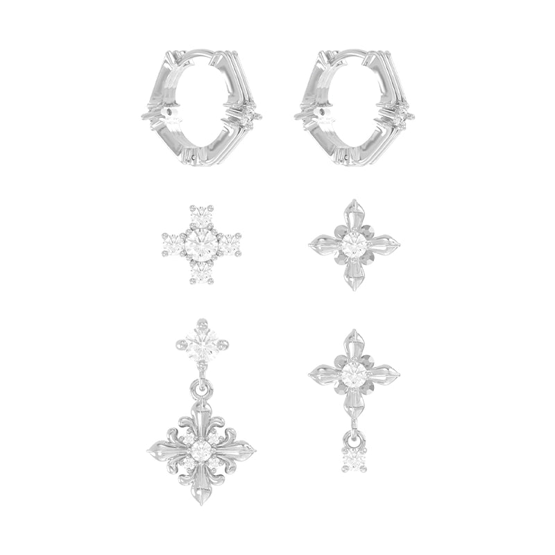 Maillard Iris stud earrings set in silver with elegant floral designs and sparkling rhinestones