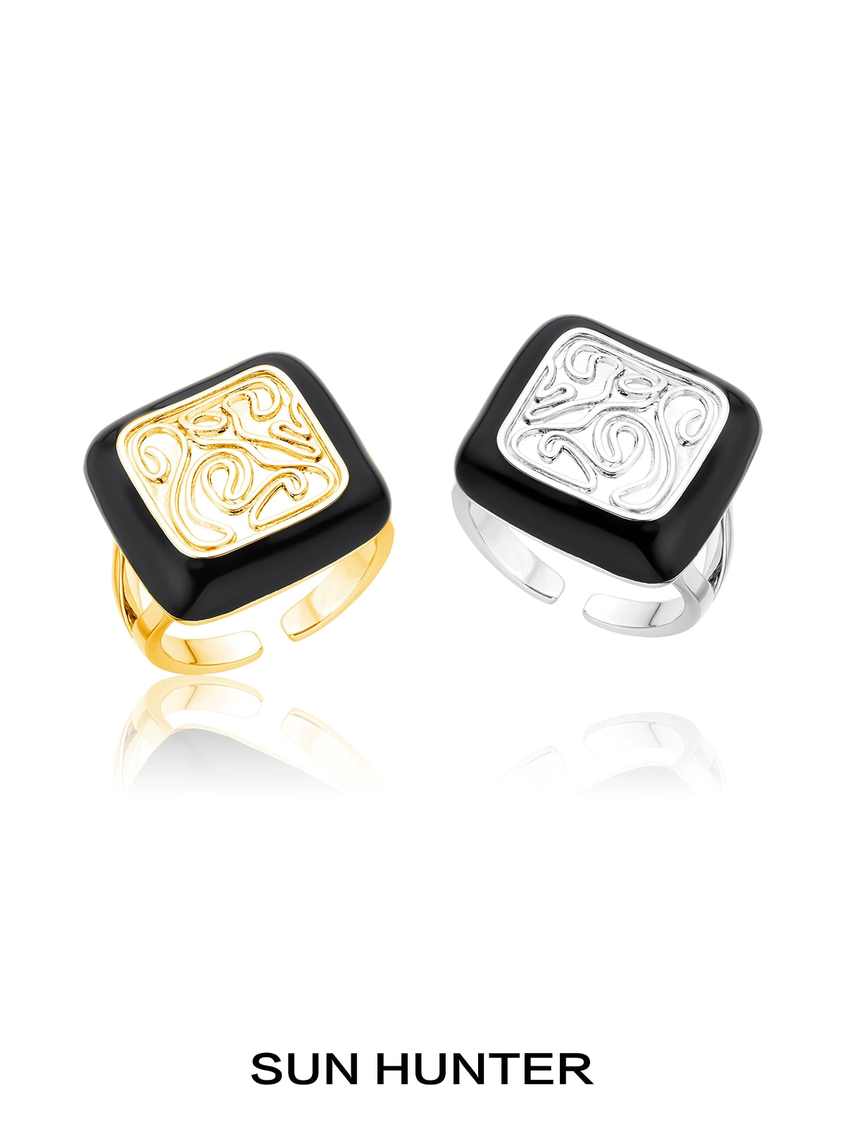 SUN HUNTER Retro Coin Ring in Gold and Silver with Intricate Design and Adjustable Band