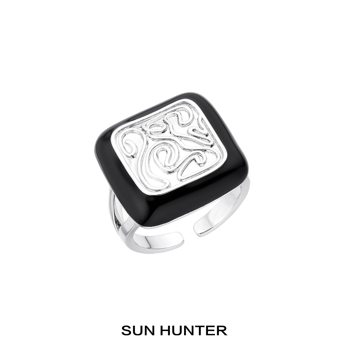 SUN HUNTER Retro Coin Ring with Elegant Black and Silver Design for Stylish Accessory Lovers