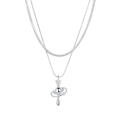 SUN HUNTER universe planet silver necklace featuring a layered design with a charming planet pendant