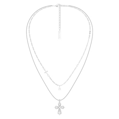 SUN HUNTER Teardrop Cross Necklace with Layered Chains and Elegant Pendant Design
