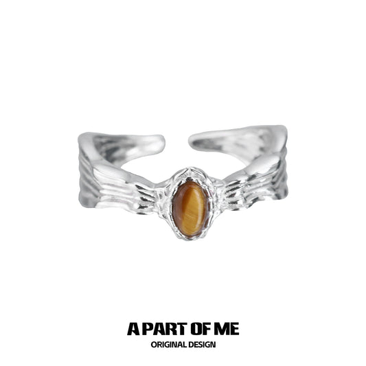 Silver A PART OF ME Tiger Eye Ring for Women featuring an elegant design with a polished stone