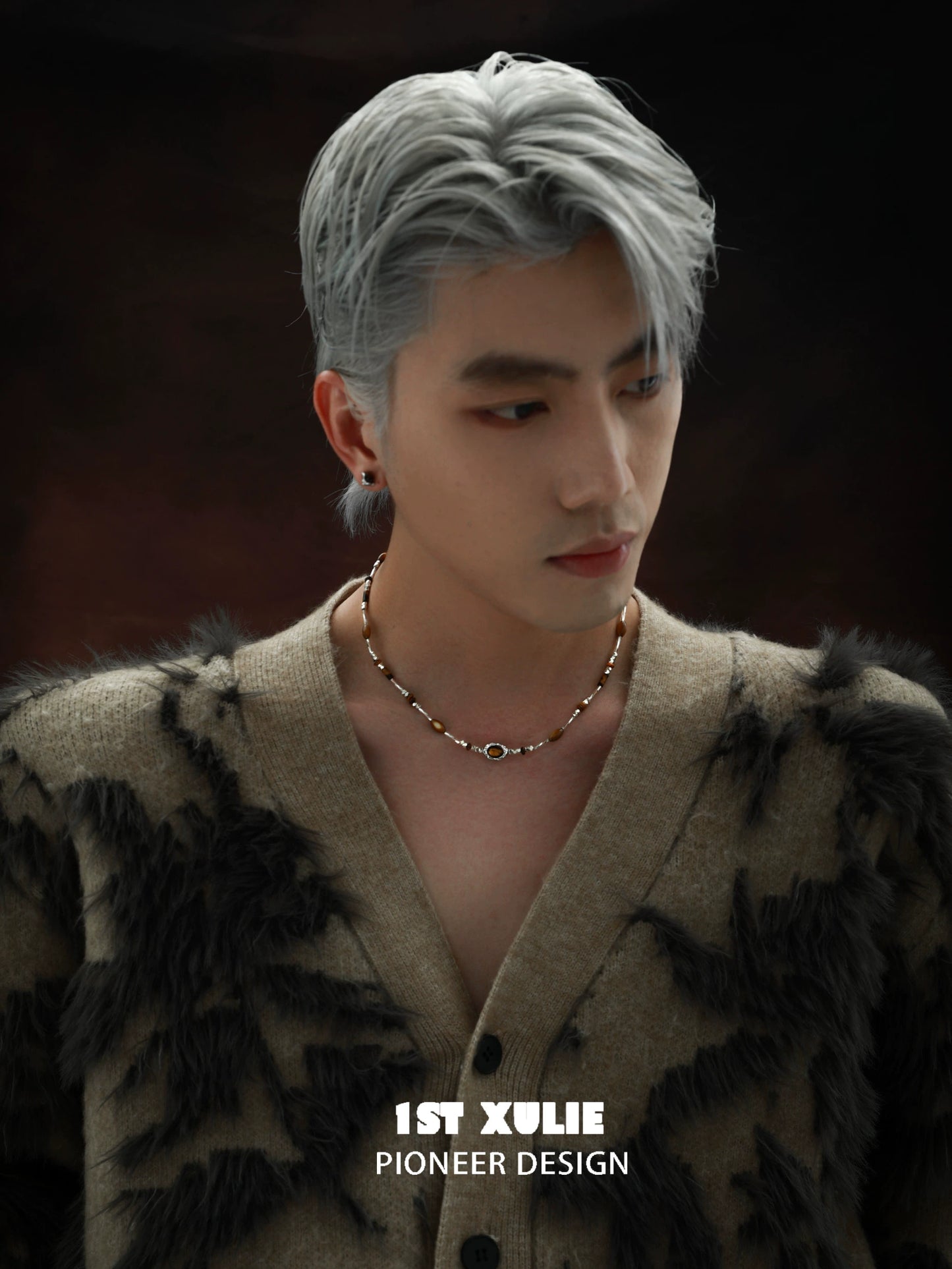 Stylish man wearing a tiger's eye necklace for women with unique design and natural stones