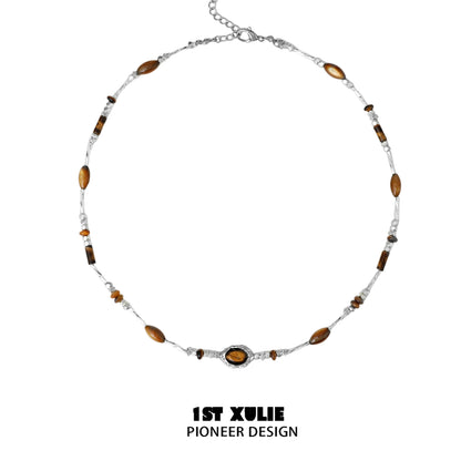 Elegant tiger's eye necklace for women with silver accent beads and a unique design