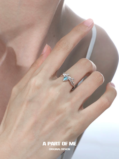 A Part of Me Turquoise Rose Ring with Delicate Floral Design on a Silver Band