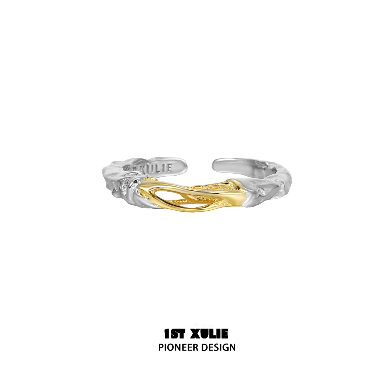 Unique couple rings handcrafted with intertwined silver and gold design for timeless elegance