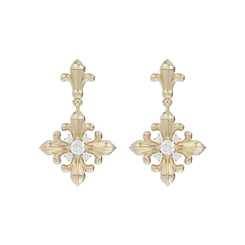 SUN HUNTER unique floral drop earrings with intricate design and sparkling center stone