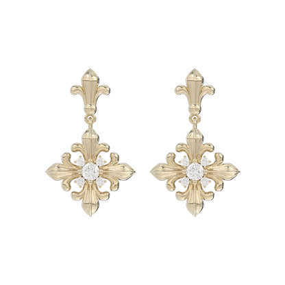 SUN HUNTER unique floral drop earrings with intricate design and sparkling center stone