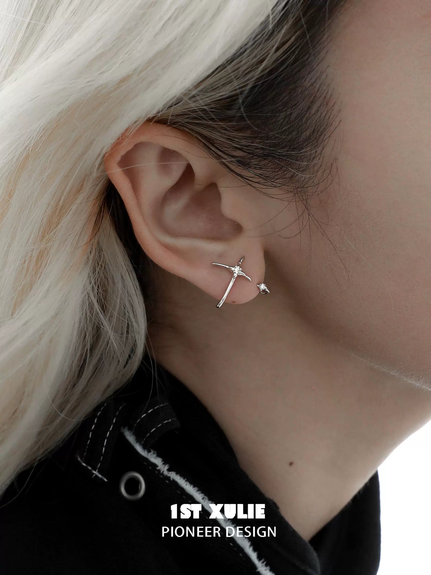 Stylish model wearing unique zircon stud earrings with a contemporary design for everyday elegance