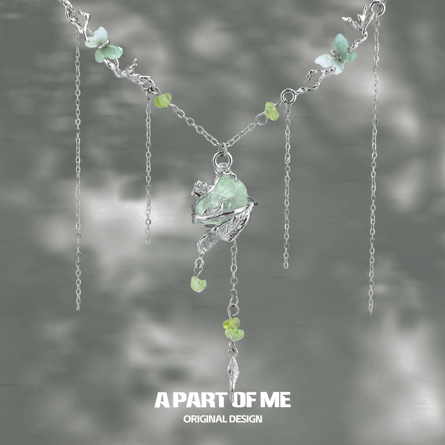 A Part of Me forest fairy fluorite necklace with delicate floral design and butterfly accents
