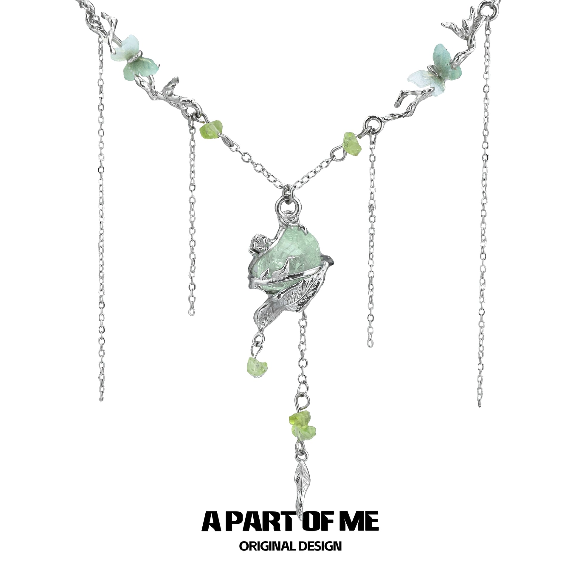 A Part of Me forest fairy fluorite necklace featuring delicate floral design and shimmering fluorite stones