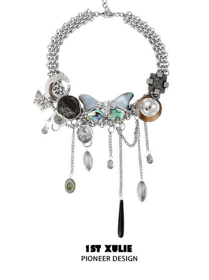 Unique vintage butterfly necklace from 1ST XULIE featuring charms and intricate design elements