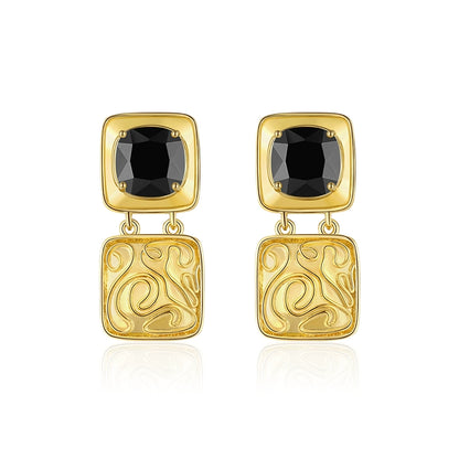 Elegant vintage coin earrings with black gemstones and gold-tone details for a classic style