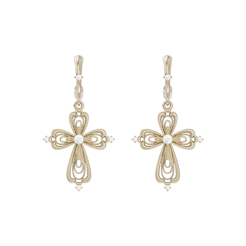Elegant vintage cross earrings by SUN HUNTER with intricate design 