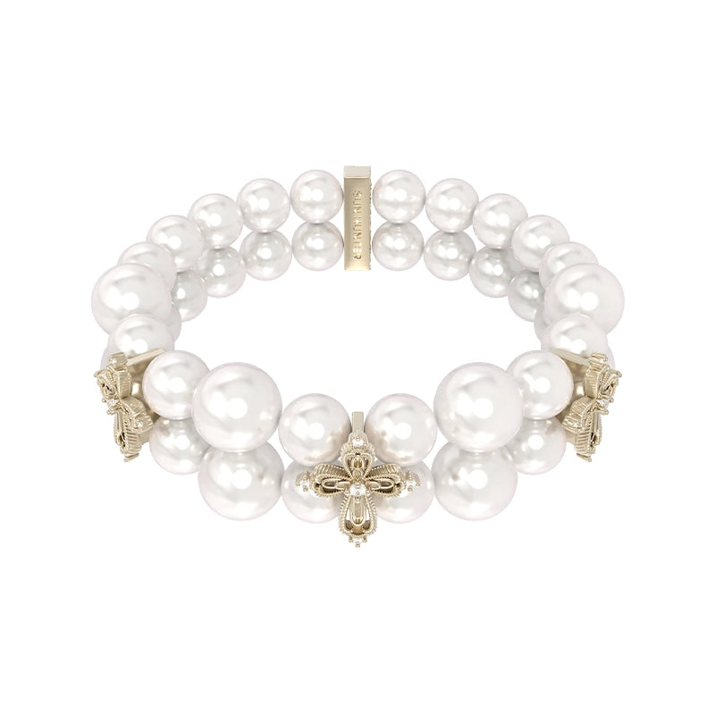 SUN HUNTER vintage cross pearl bracelet with elegant pearl design and decorative cross accents