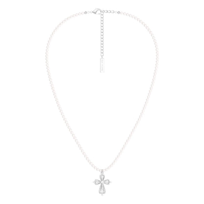 SUN HUNTER Vintage Cross Pearl Necklace with Elegant Design and Delicate Pearls
