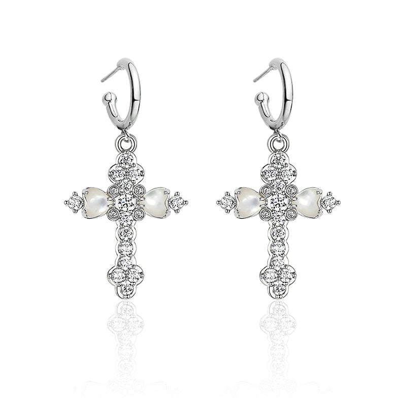 SUN HUNTER vintage cross zircon earrings featuring elegant design with sparkling stones