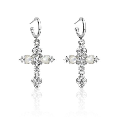 SUN HUNTER vintage cross zircon earrings featuring elegant design with sparkling stones