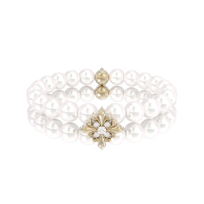 SUN HUNTER vintage iris pearl bracelet with a delicate floral centerpiece for elegant styling