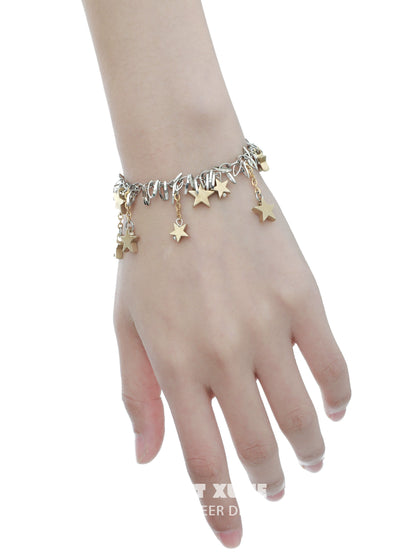 Vintage star tassel silver bracelet featuring dangling star charms for a stylish look