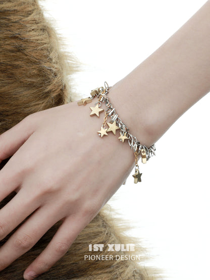 Vintage star tassel silver bracelet featuring multiple dangling star charms for a stylish look