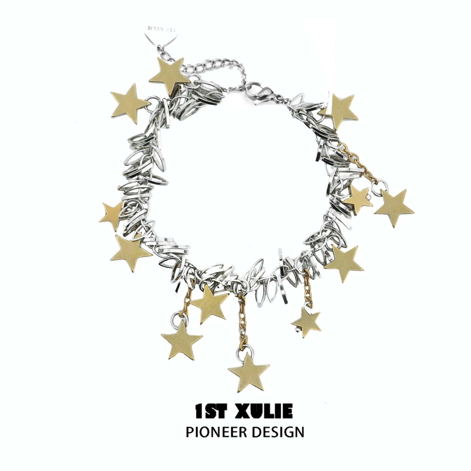 Vintage star tassel silver bracelet with gold star charms and a stylish design