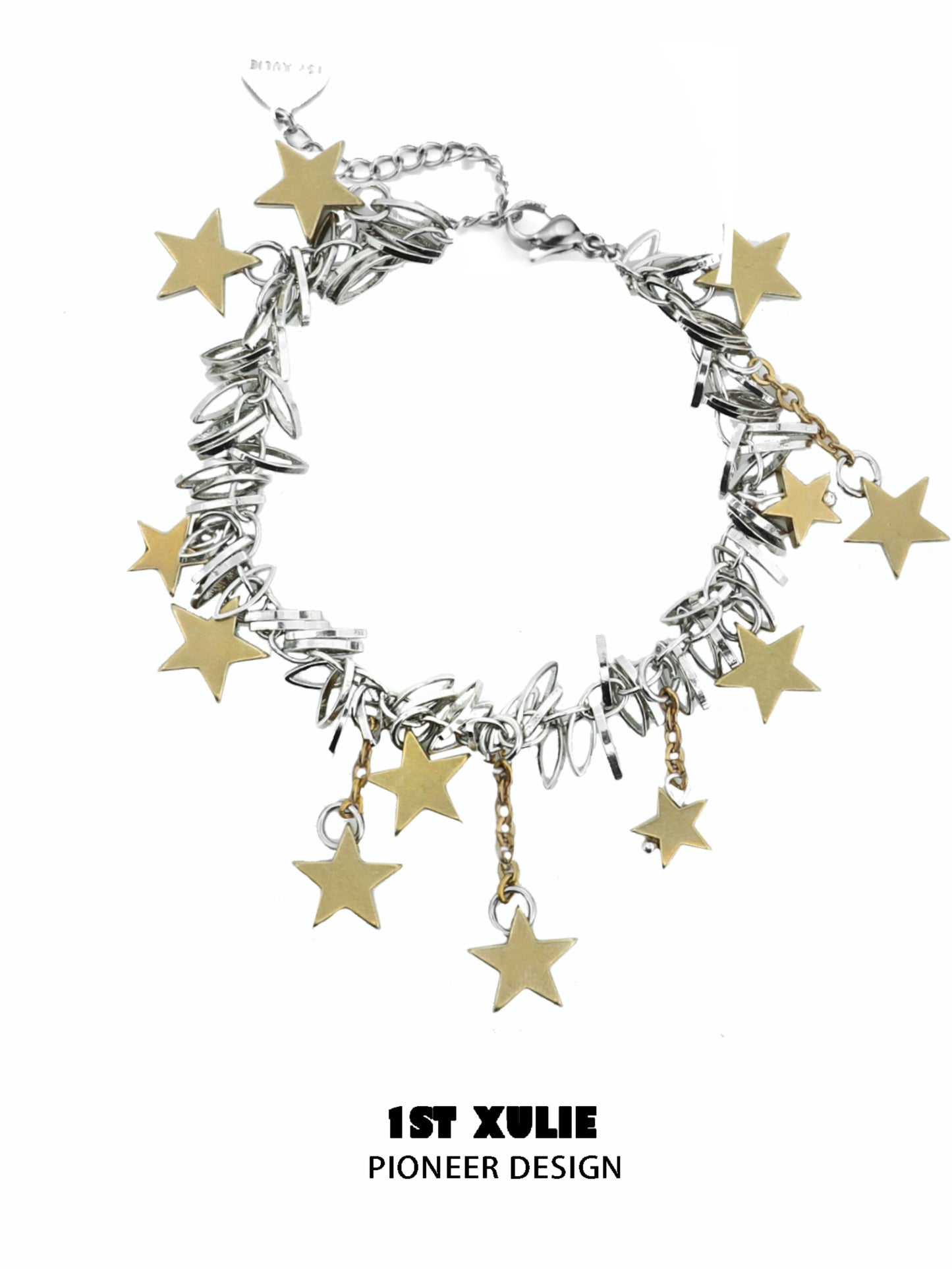Vintage star tassel silver bracelet featuring gold stars and intricate metal design for a stylish look