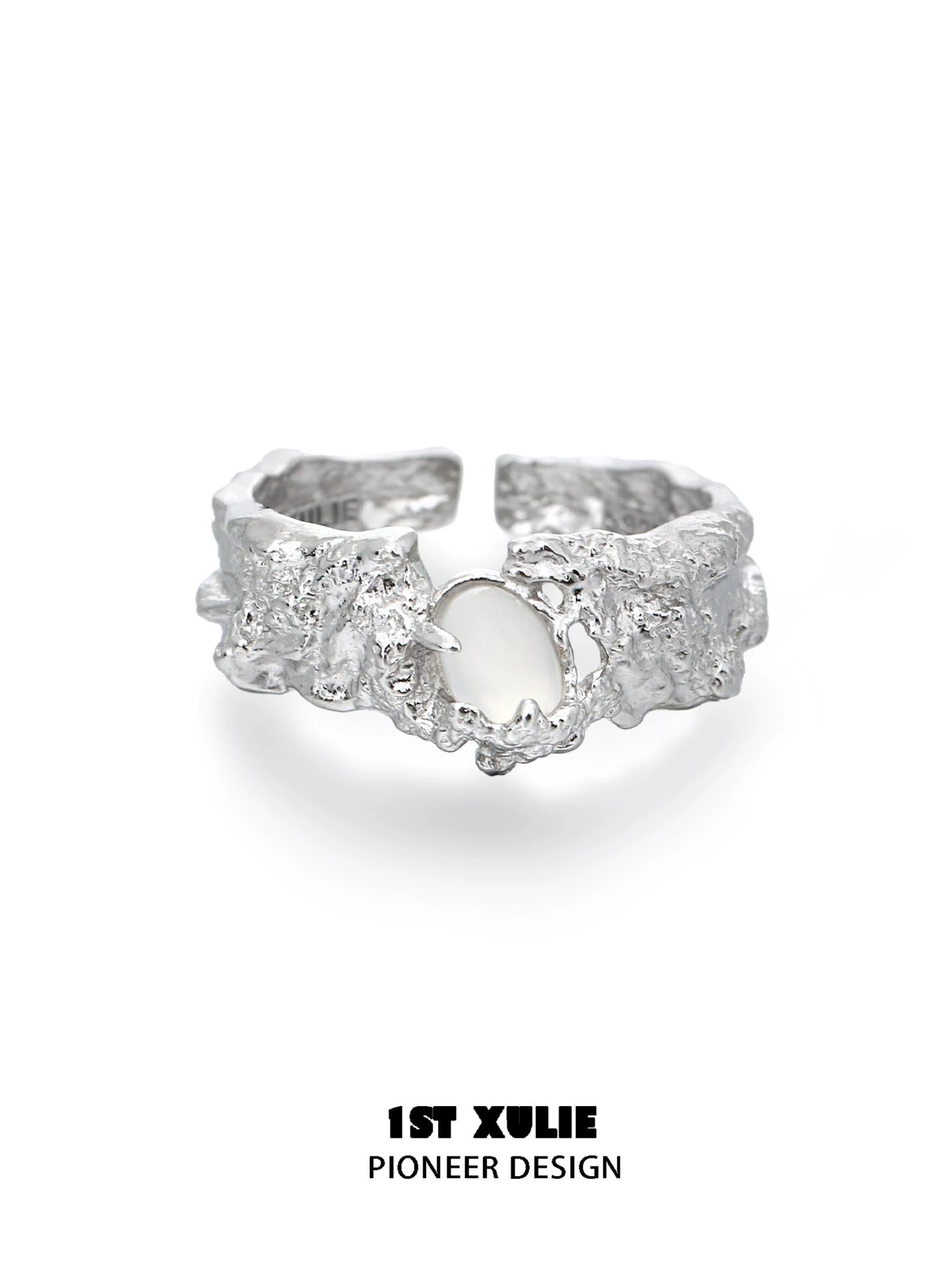Stylish white agate ring with a unique textured design in silver by 1ST XULIE