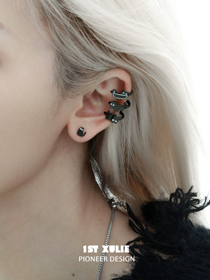 Y2K black cat ear cuffs with a stylish design, perfect for trendy fashion lovers