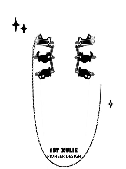 Y2K black cat ear cuffs featuring a unique design and stylish chain connection