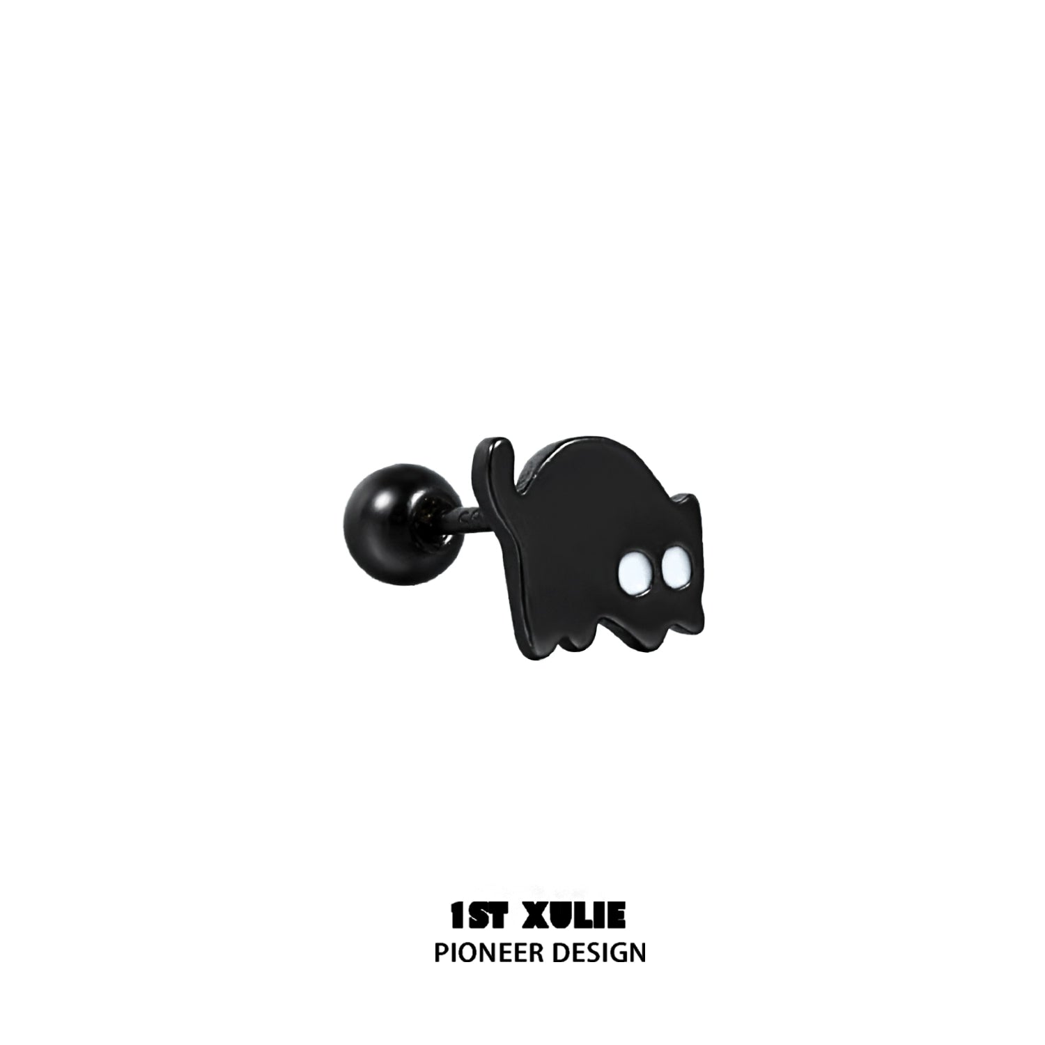 Y2K black cat earrings featuring a playful cat design with white eyes on a stud