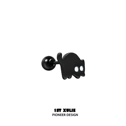 Y2K black cat earrings featuring a playful cat design with white eyes on a stud