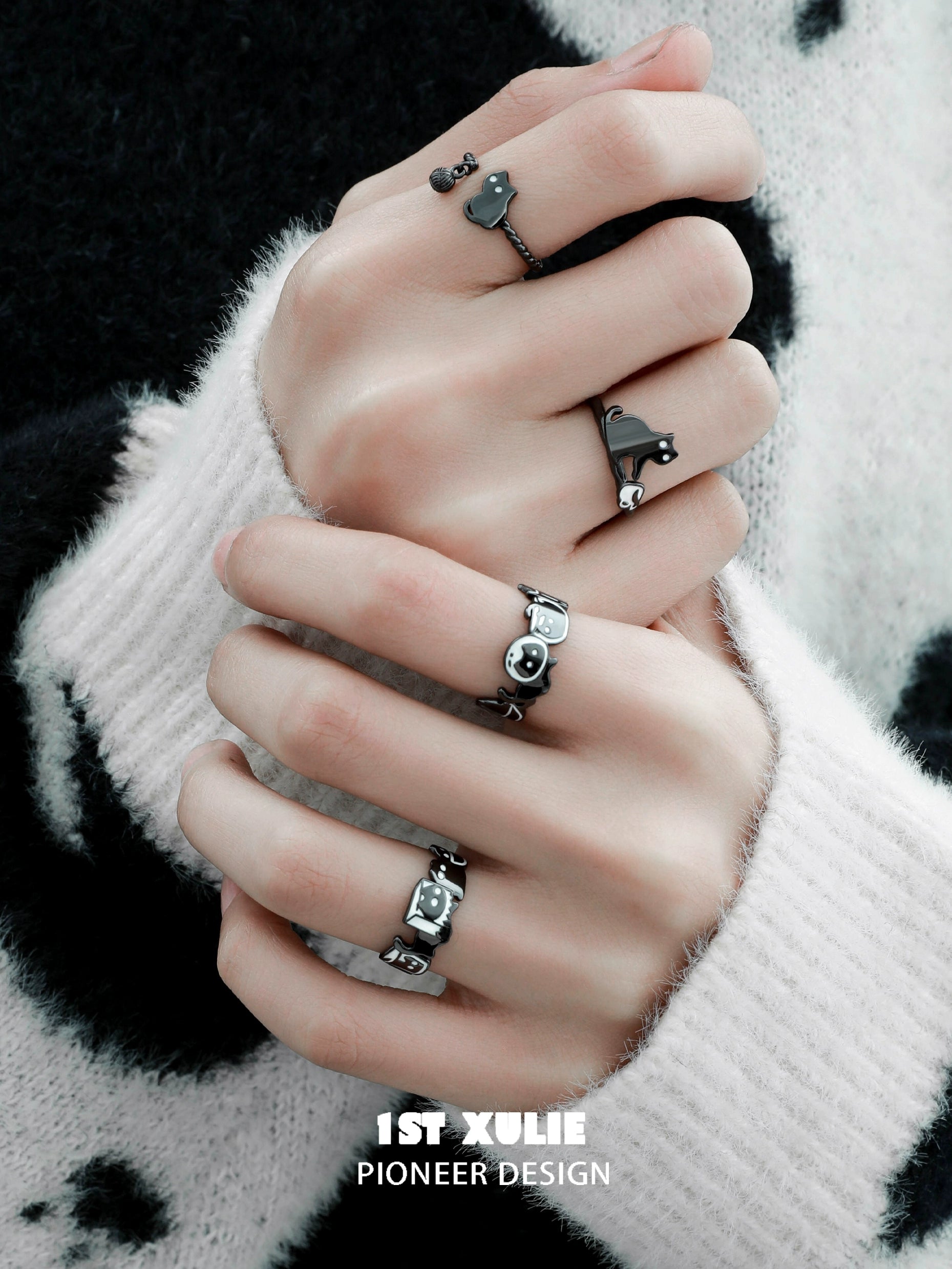 Y2K black cat ring collection featuring unique designs for stylish accessorizing