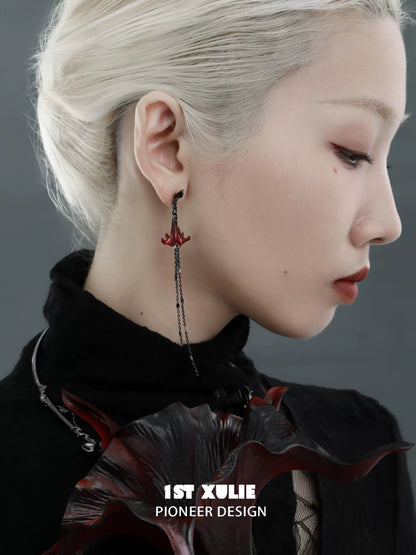 Y2K blood mandala tassel earrings with elegant design, perfect for trendy outfits and bold styles