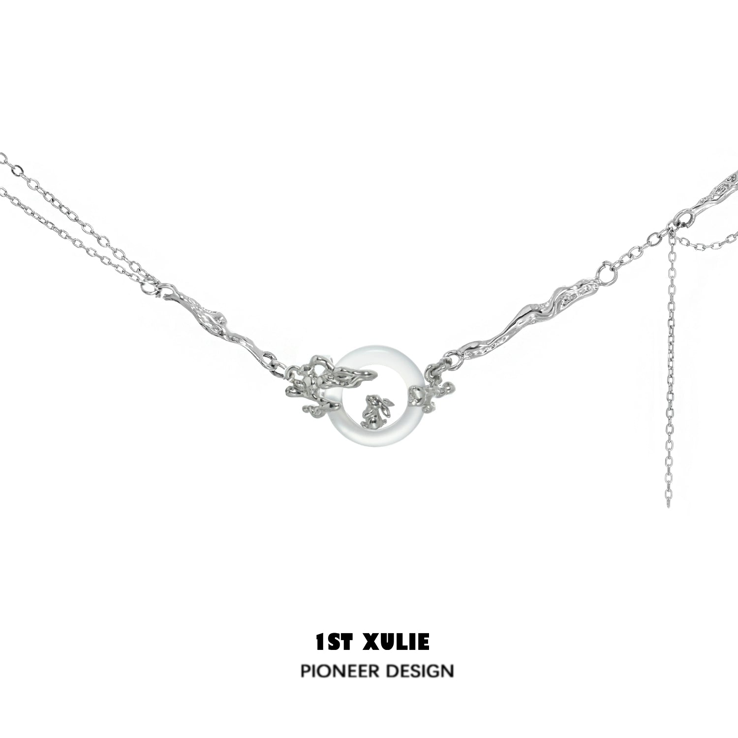 Y2K bunny necklace featuring elegant silver design with floral accents for a trendy look